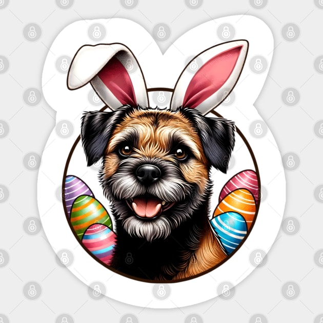 Border Terrier in Bunny Ears Enjoying Easter Celebrations Sticker by ArtRUs